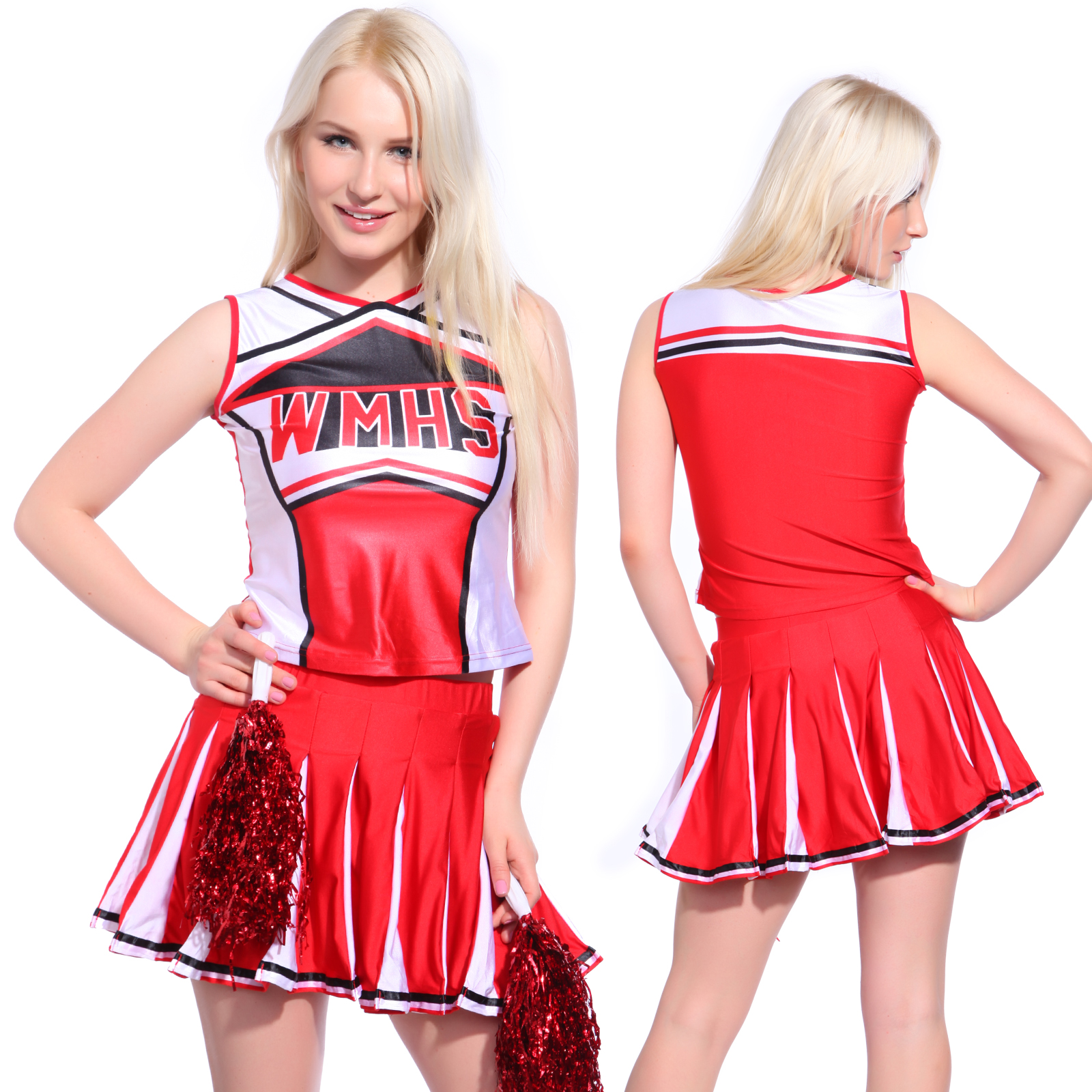 Glee Club Style Cheerios Cheer Girl Costume Adult Cheerleader Outfit Poms New Ebay