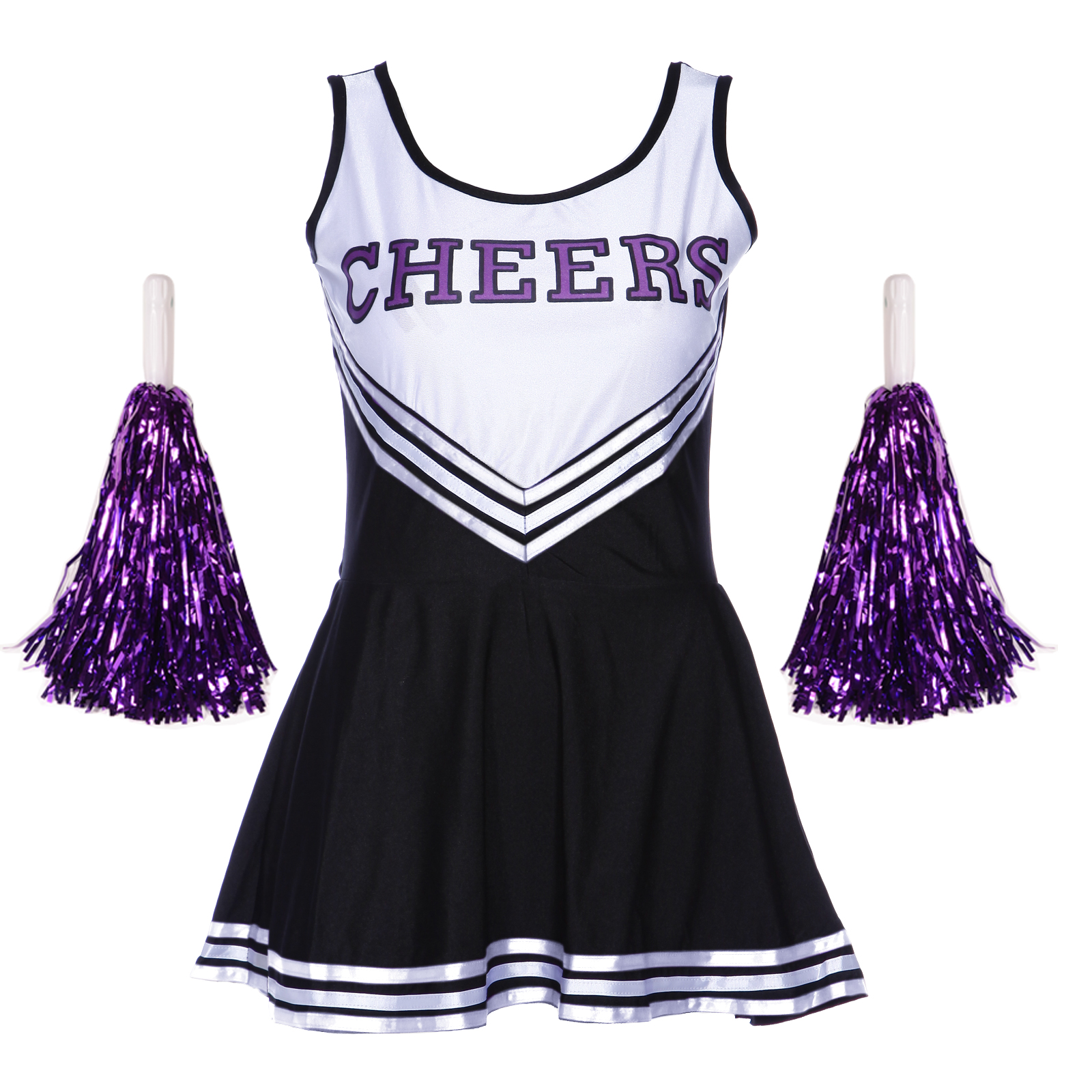 High School Musical Cheerleader Girl Uniform Costume Outfit With Pom 