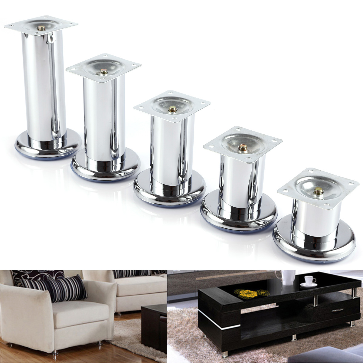 4pcs 6 To 15cm Silver Metal Furniture Legs Cabinet Sofa Table Feet Ebay